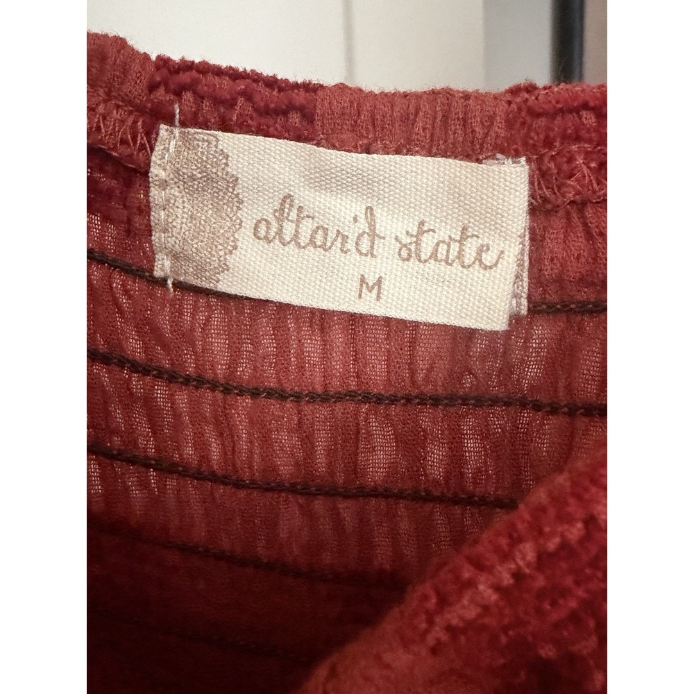 Altar'd State Rust Tiered Ruffle Mini Dress Smocked Long Sleeve Medium NWT #C2-1 - Picture 3 of 12